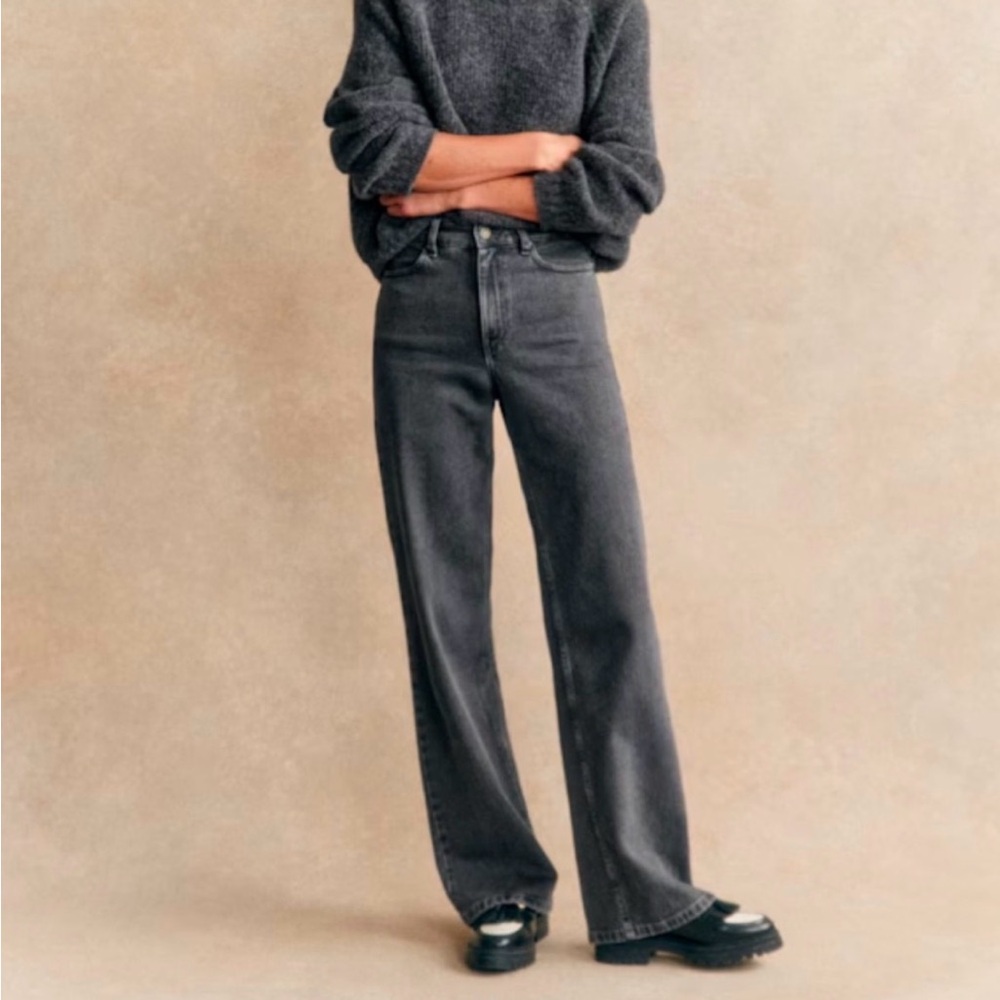 Sézane Wide Leg High-Rise Women's Jeans in Charcoal Gray